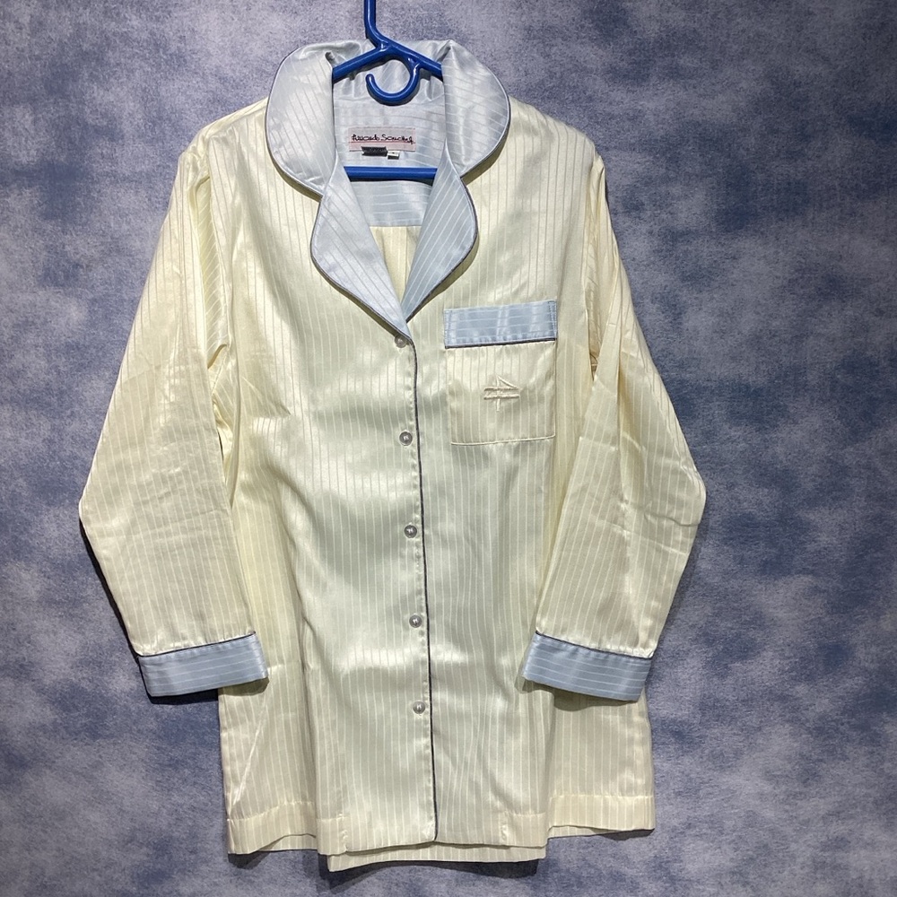 Fernando Sanchez Ivory Striped Satin Pajama Gown Small 42" bust